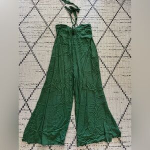 Khush Strapless Wide-Leg Halter Jumpsuit in Forest Green